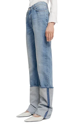 MANGO Turned-Up Cuff Straight Leg Jeans Medium Blue at Nordstrom,