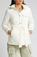 Sam Edelman Diamond Quilt Hooded Belted Shacket Cream at Nordstrom,