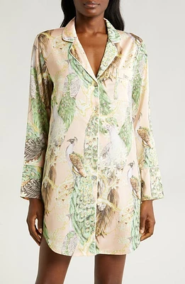 KILO BRAVA Print Long Sleeve Sleep Shirt Poised Peacock at Nordstrom,