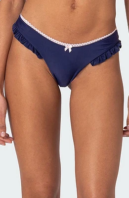 EDIKTED Maggie Ruffle Bikini Bottoms Navy at Nordstrom,