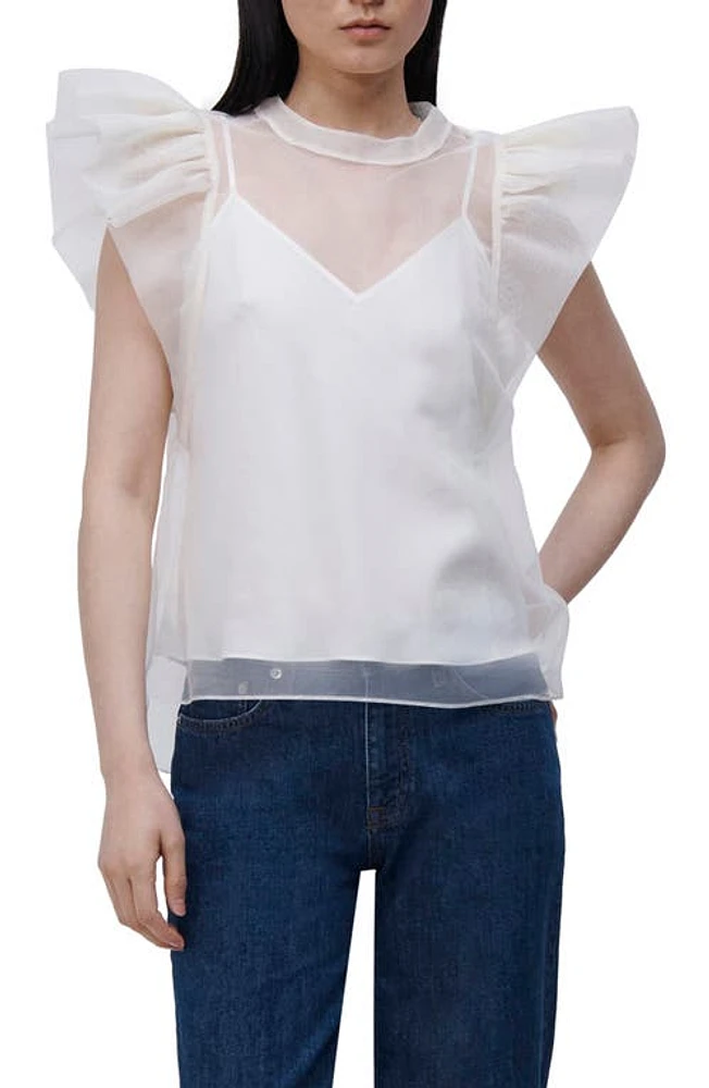 Simkhai Sheer Flutter Sleeve Top in Ivory at Nordstrom, Size Medium