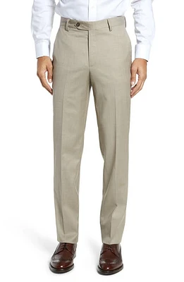 Berle Flat Front Modern Fit Gabardine Stretch Wool Trousers Tan at Nordstrom,