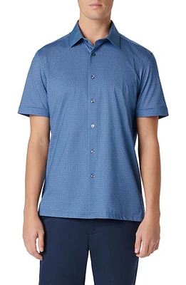 Bugatchi Milo OoohCotton Serpentine Stripe Short Sleeve Button-Up Shirt Classic Blue at Nordstrom,