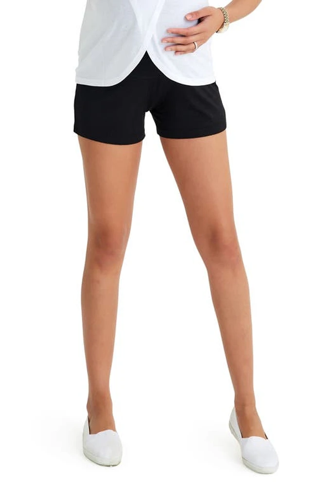 Accouchée Foldover Waistband Maternity Shorts in Black at Nordstrom