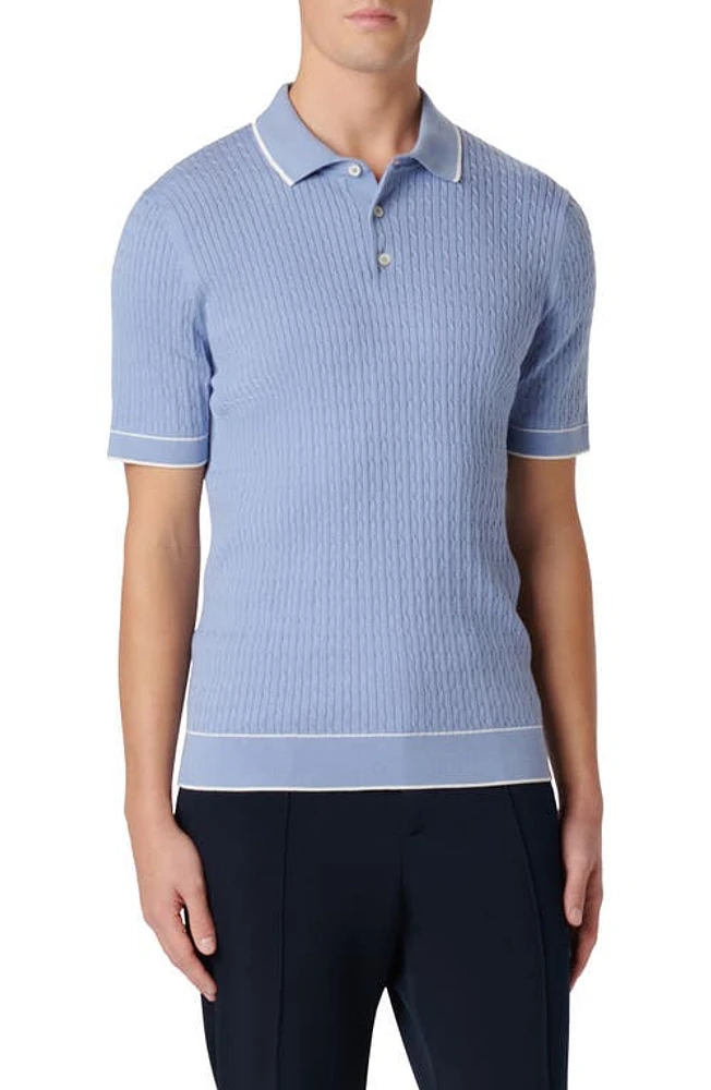 Bugatchi Tipped Rib Cable Stitch Polo Sweater at Nordstrom,