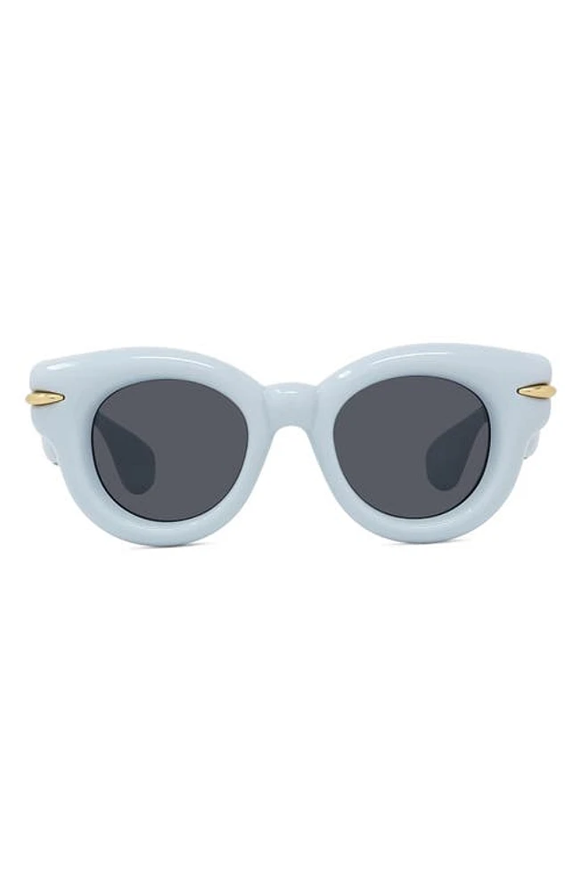 Loewe Inflated Pantos 46mm Small Round Sunglasses in Light Blue/Other /Smoke at Nordstrom