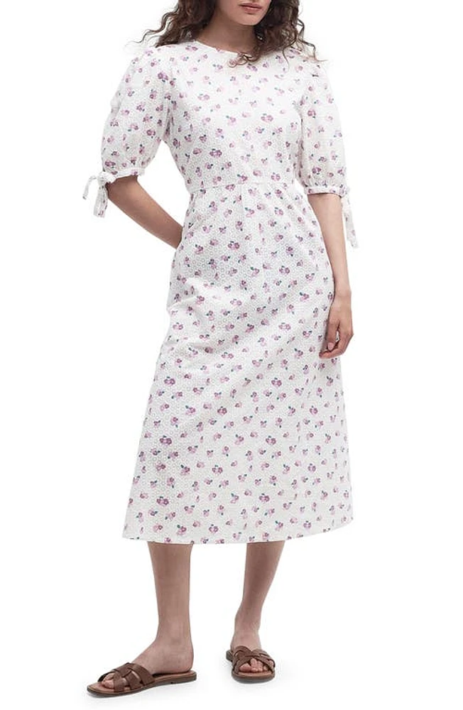 Barbour Goodleigh Floral Puff Sleeve Cotton Midi Dress White/pink Flowers at Nordstrom, Us