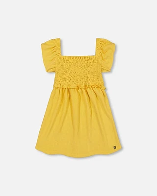 Deux Par Deux Little Girl's Textured Knit Smocked Dress Yellow at Nordstrom, Size 4T