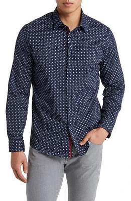 Stone Rose Painted Dot Print Stretch Cotton Button-Up Shirt Navy at Nordstrom,