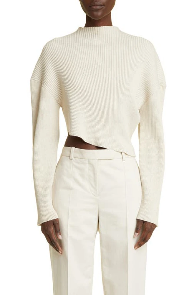 The Row Danana Asymmetric Crop Cotton Rib Sweater Porcelain at Nordstrom,