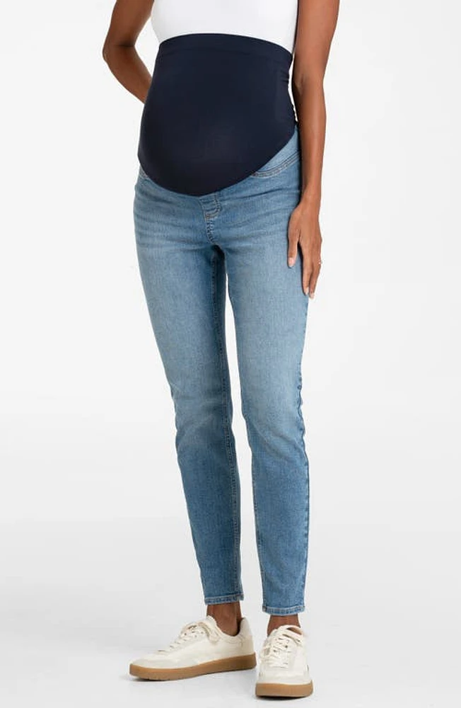 Seraphine Over the Bump Skinny Maternity Jeans Light Blue at Nordstrom,