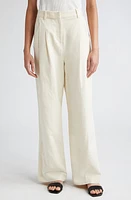 Loulou Studio Idai Pleated Cotton & Linen Wide Leg Pants in Frost Ivory at Nordstrom, Size Large