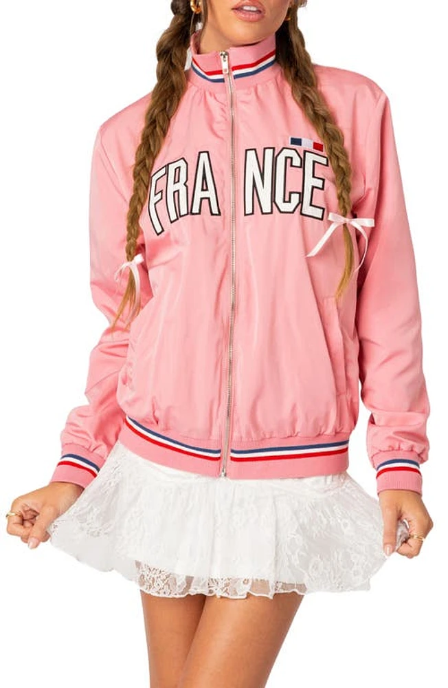 EDIKTED Oversize France Embroidered Track Jacket Pink at Nordstrom,