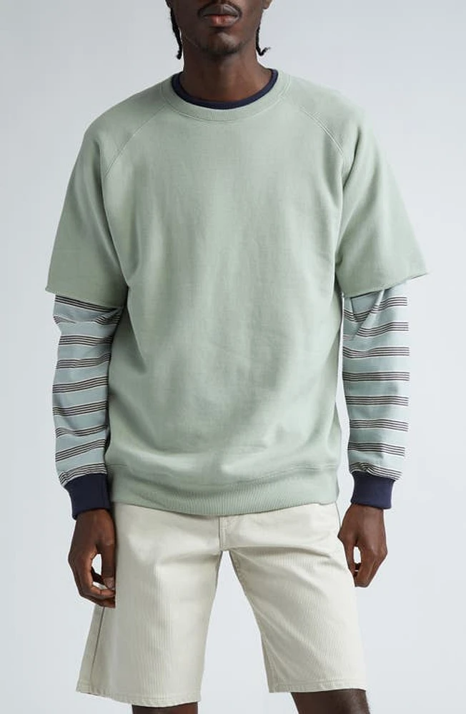 BEAMS Stripe Long Sleeve Cotton Pocket T-Shirt Sax 70 at Nordstrom,