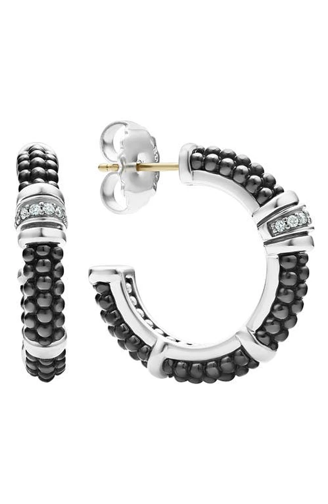 LAGOS Black Caviar Diamond Hoop Earrings in Silver/Black Ceramic/Diamond at Nordstrom