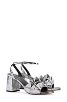 Larroudé Selena Ruffle Ankle Strap Sandal Silver at Nordstrom,