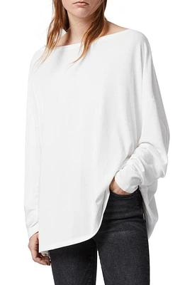 AllSaints Rita Boatneck Long Sleeve Oversize T-Shirt Chalk White at Nordstrom,