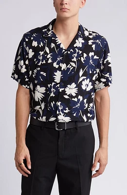 Open Edit Moody Daisy Relaxed Fit Camp Shirt Black- Navy at Nordstrom,