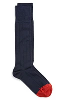 EDWARD ARMAH Pima Cotton Blend Rib Dress Socks in Navy at Nordstrom