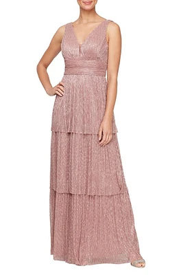 Alex & Eve Metallic Sleeveless Tiered Gown Rose Gold at Nordstrom,