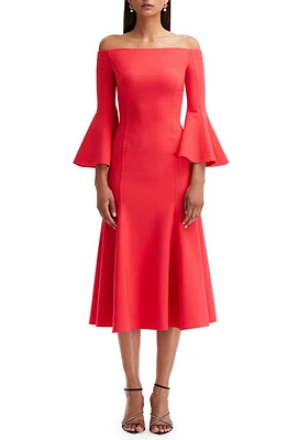 Oscar de la Renta Bell Cuff Off the Shoulder Midi Dress Cerise at Nordstrom,