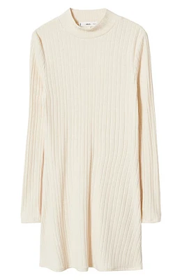 MANGO Textured Stripe Long Sleeve Knit Dress in Ecru at Nordstrom, Size 6