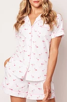 Petite Plume Flamingos Short Cotton Pajamas in White at Nordstrom, Size X-Large