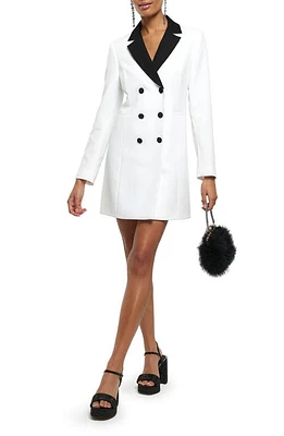 River Island Double Breasted Long Sleeve Blazer Minidress in White at Nordstrom, Size 4