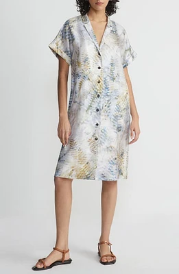 Lafayette 148 New York Sawyer Fern Print Silk Shirtdress Bluestone Multi at Nordstrom,