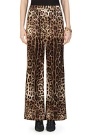 Dolce & Gabbana Leopard Print Wide Leg Stretch Silk Satin Pajama Pants Light Brown at Nordstrom, Us