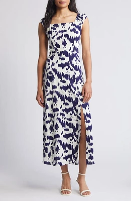 Sam Edelman Ikat Lace Up Back Midi Dress Navy/Ivory at Nordstrom,