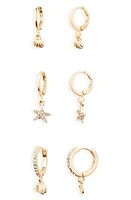 BP. Set of 3 Starfish Huggie Hoop Earrings in Gold- Clear at Nordstrom