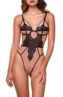 Hauty Stappy Lace & Mesh Teddy Nude-Black at Nordstrom,