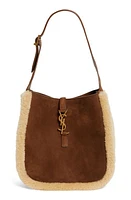 Saint Laurent Small Le 5 à 7 Genuine Shearling Hobo Bag in Dark Cigar/Natural Beige at Nordstrom