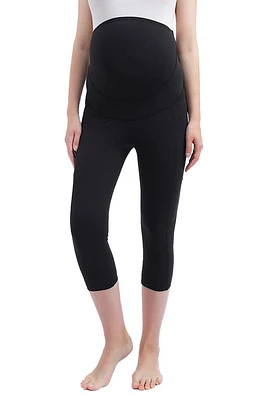 Kimi and Kai Mai Belly & Back Support Pocket Crop Maternity Tights Black at Nordstrom,