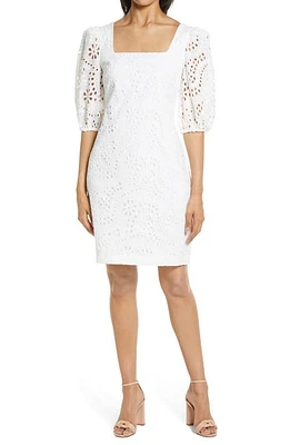 Eliza J Balloon Sleeve Eyelet Dress in White at Nordstrom, Size 2