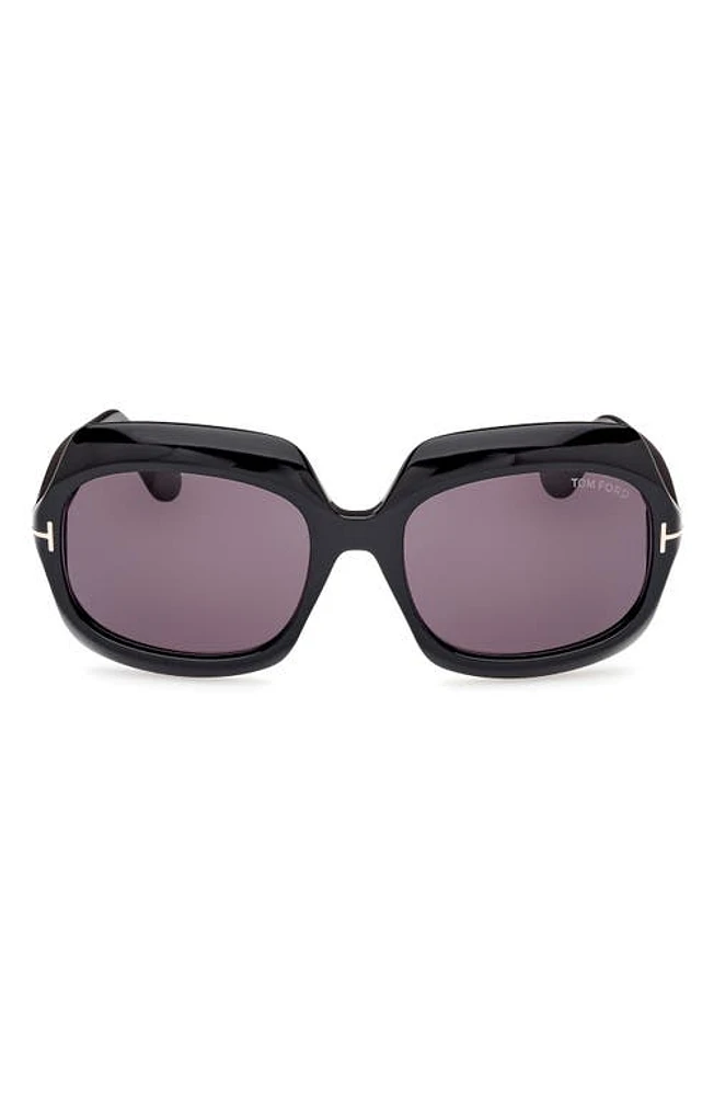 TOM FORD Ren 60mm Geometric Sunglasses in Shiny Black /Smoke at Nordstrom