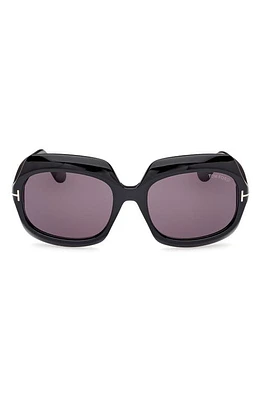 TOM FORD Ren 60mm Geometric Sunglasses in Shiny Black /Smoke at Nordstrom