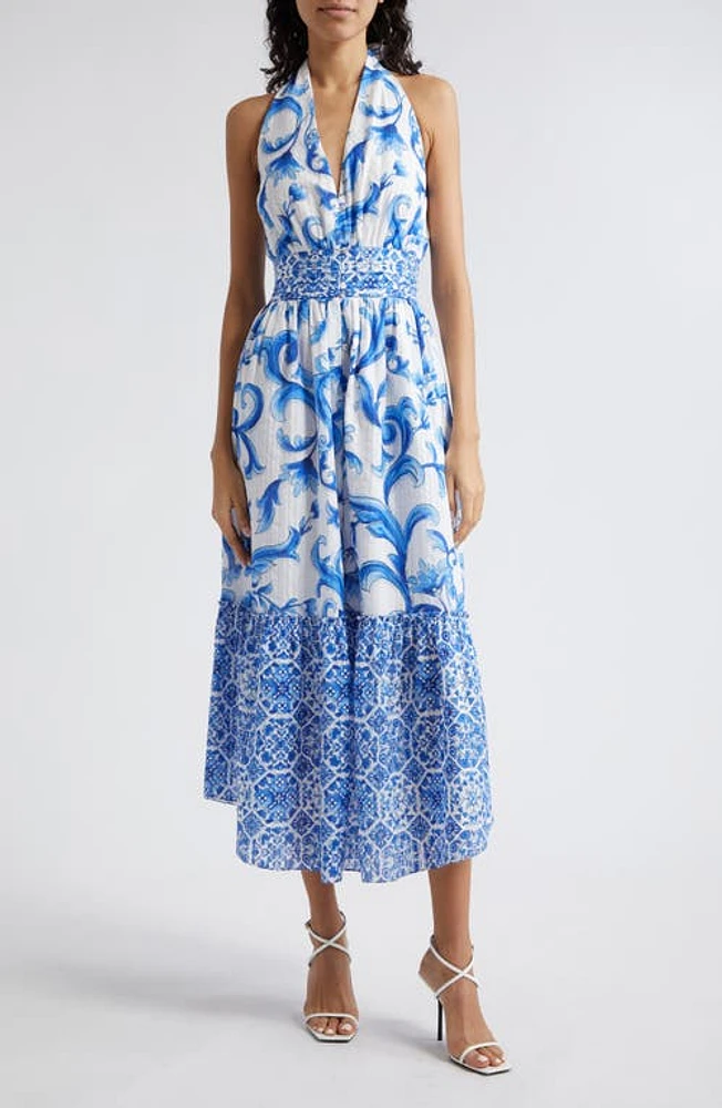 Ramy Brook Mollie Print Halter Sundress Spring Navy Positano at Nordstrom,