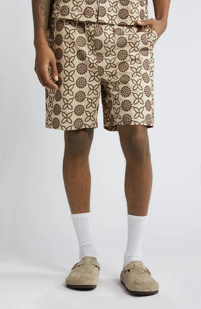 Native Youth Embroidered Cotton Shorts Beige /Brown at Nordstrom,