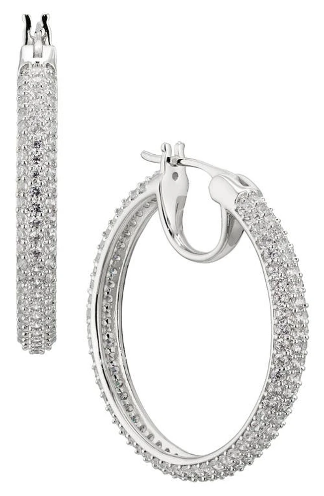 Nadri Pavé the Way Medium Hoop Earrings in Rhodium at Nordstrom