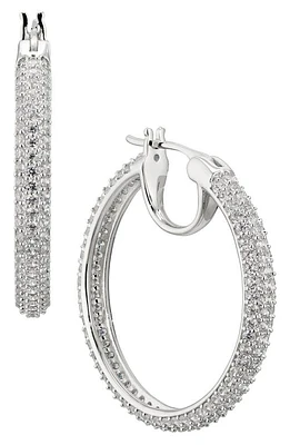 Nadri Pavé the Way Medium Hoop Earrings in Rhodium at Nordstrom