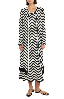 Misook Chevron Tassel Fringe Hem Duster Black/White at Nordstrom,