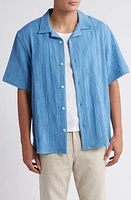 Wax London Didcot Relaxed Fit Patchwork Cotton Camp Shirt Blue at Nordstrom,