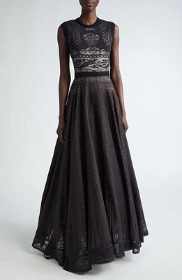 Giambattista Valli Garden of Eden Macramé Trim Lace Maxi Dress in Black at Nordstrom, Size 4 Us