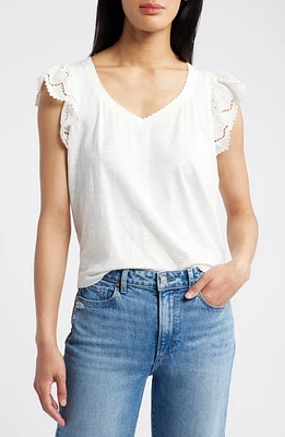 Wit & Wisdom Eyelet Flutter Sleeve Jersey T-Shirt at Nordstrom,