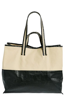 KASSL Large Coated Canvas Tote in Beige/Black at Nordstrom