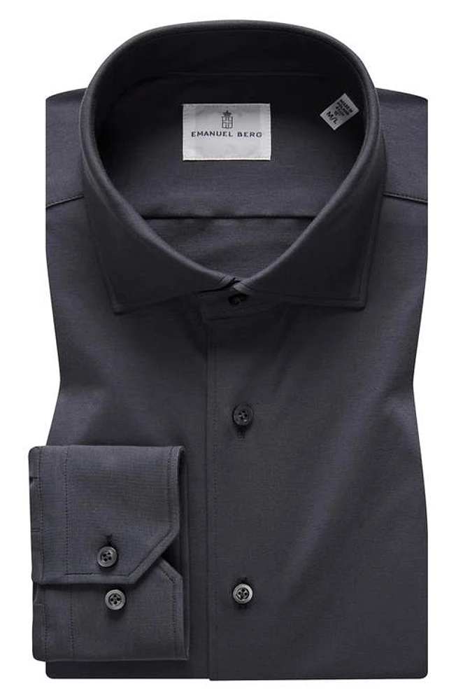 Emanuel Berg 4Flex Modern Fit Knit Button-Up Shirt in Charcoal at Nordstrom, Size X-Large