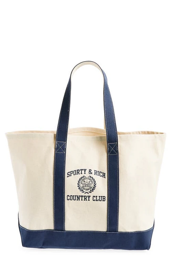 Sporty & Rich Varsity Crest Embroidered Cotton Tote in Natural at Nordstrom