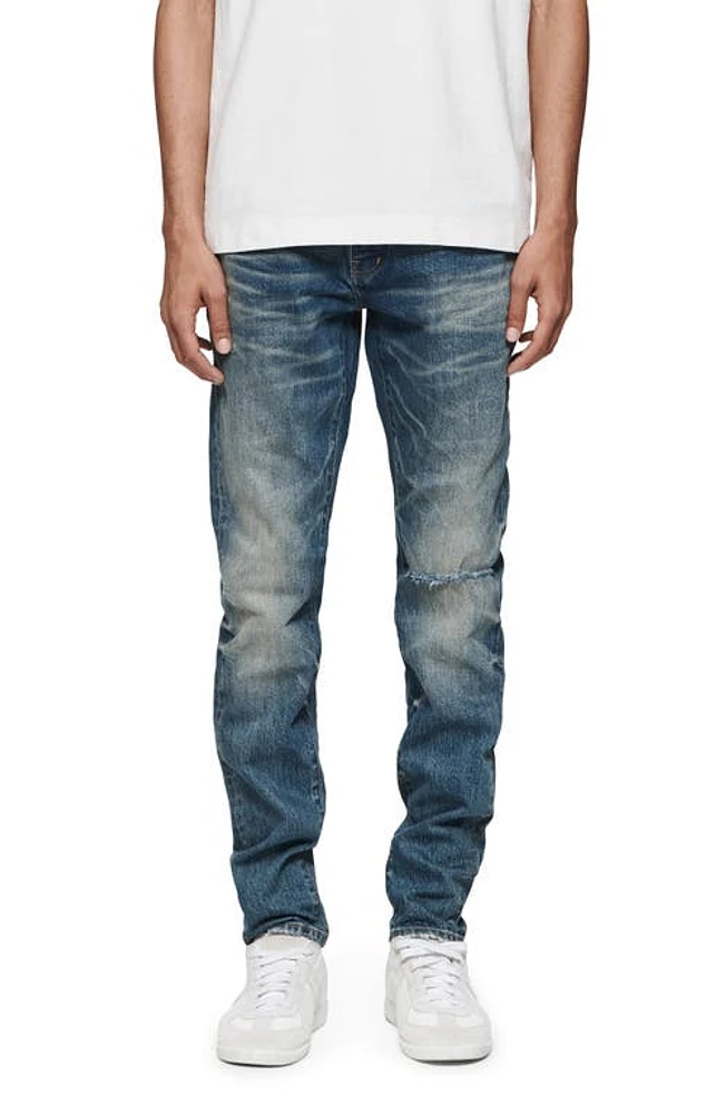 PURPLE BRAND Blowout Ripped Skinny Jeans Mid Indigo at Nordstrom,